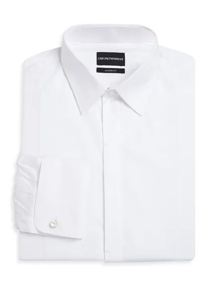 Хлопковая рубашка-смокинг современного кроя с длинными рукавами Emporio Armani, белый