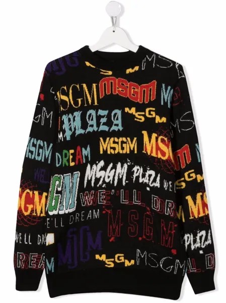 MSGM Kids шерстяной джемпер вязки интарсия с логотипом