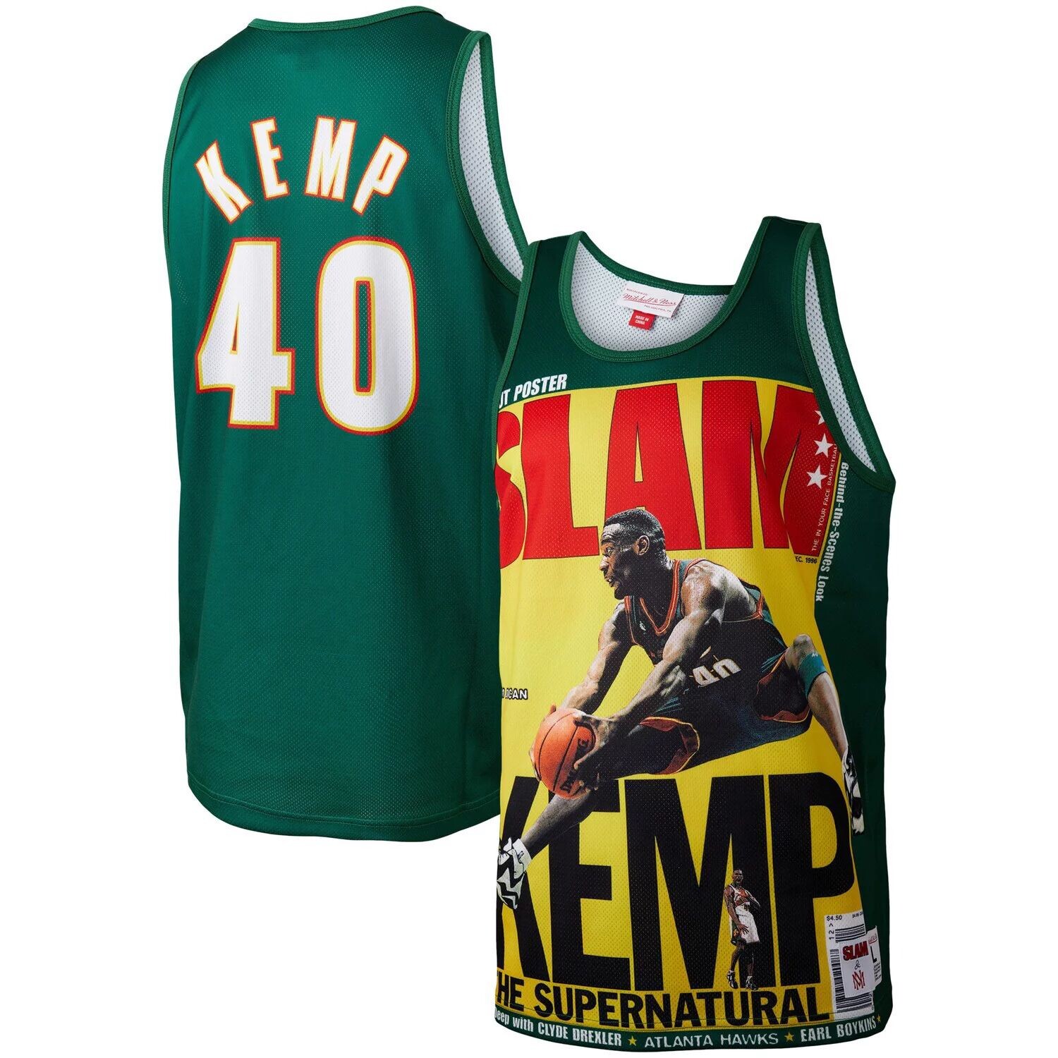 Мужская майка Mitchell & Ness Shawn Kemp Green Seattle SuperSonics Slam Player