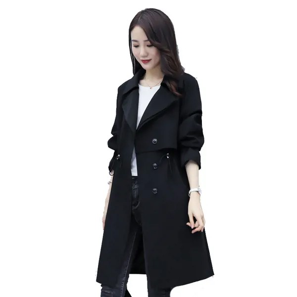 Женское длинное пальто-Тренч, осеннее пальто, новое корейское модное тонкое женское повседневное пальто-ветровка на талии