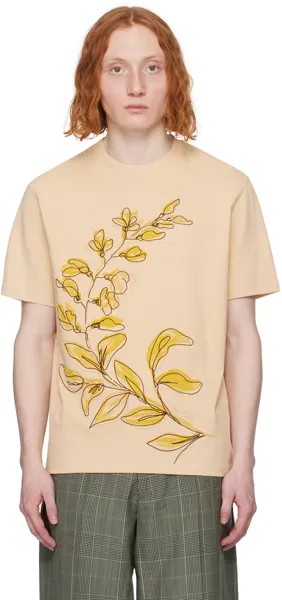 Бежевая футболка с изображением лавра Paul Smith