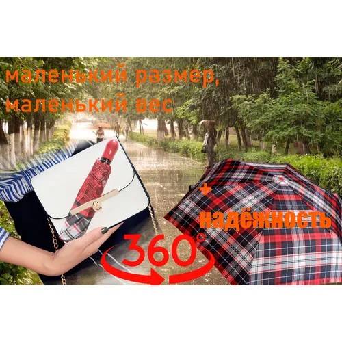 Смарт-зонт Sponsa, автомат, 3 сложения, купол 96 см., 6 спиц, система «антиветер», чехол в комплекте, для женщин, белый, красный