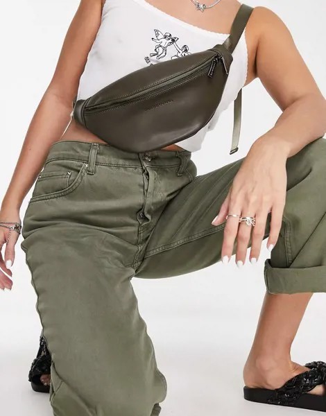 Темно-оливковая кожаная сумка-кошелек на пояс Smith & Canova-Зеленый цвет