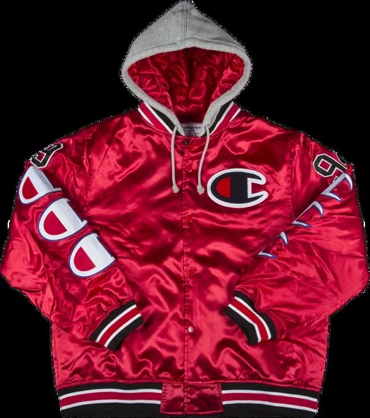 Куртка Supreme x Champion Hooded Satin Varsity Jacket 'Red', красный