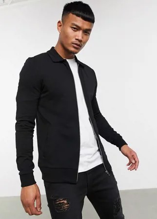 Черная облегающая трикотажная куртка Харрингтон ASOS DESIGN-Черный цвет