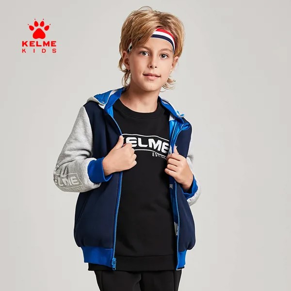 Детская одежда KELME, куртка для мальчиков, пальто, детская верхняя одежда с капюшоном и принтом на молнии, новая модель 36843042