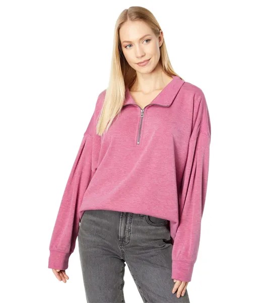 Пуловер Dylan by True Grit, Madison Lux Fleece High-Low Zip Pullover w/ Drop Shoulder & Raw Edge Hem