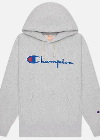 Мужская толстовка Champion Reverse Weave Big Script Hoodie, цвет серый, размер M