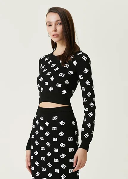 Черный укороченный свитер с логотипом Dolce&Gabbana