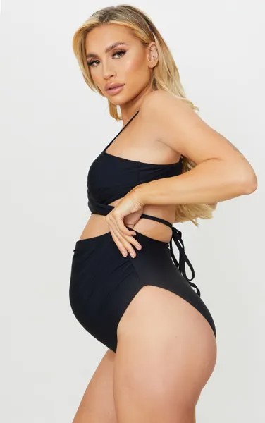 PrettyLittleThing Черные плавки бикини с завышенной талией для беременных