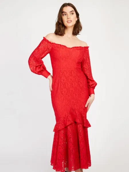 Платье мидакси с кружевным цветочным принтом Little Mistress, красный