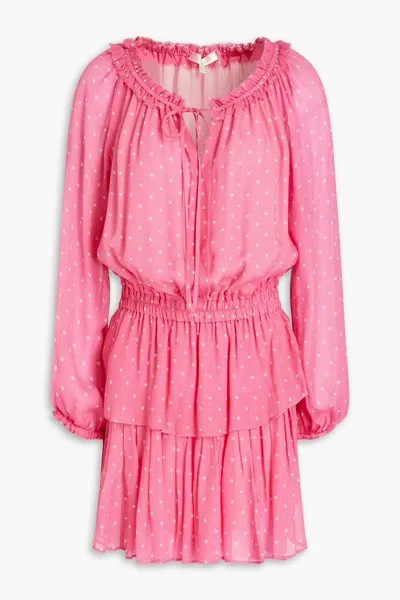 Шифоновое платье мини Popover со сборками в горошек Loveshackfancy, розовый
