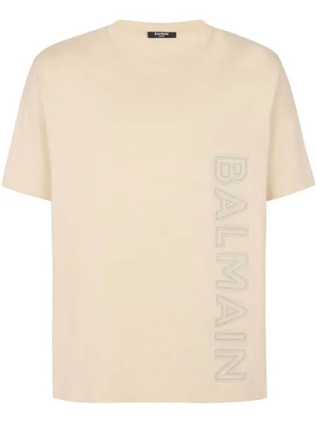 Balmain футболка с тисненым логотипом, нейтральный цвет
