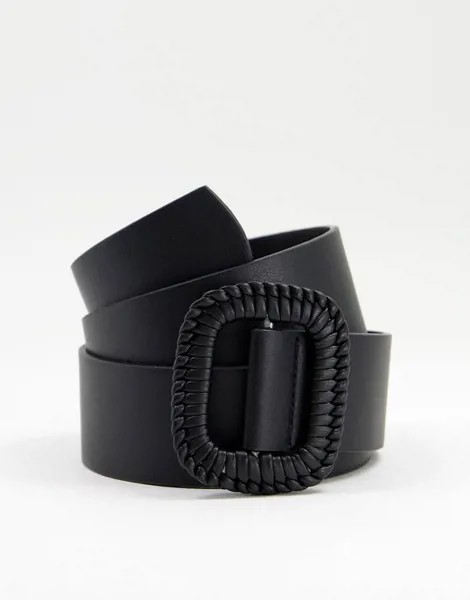 Черный ремень на талию и бедра с фактурной пряжкой ASOS DESIGN-Черный цвет