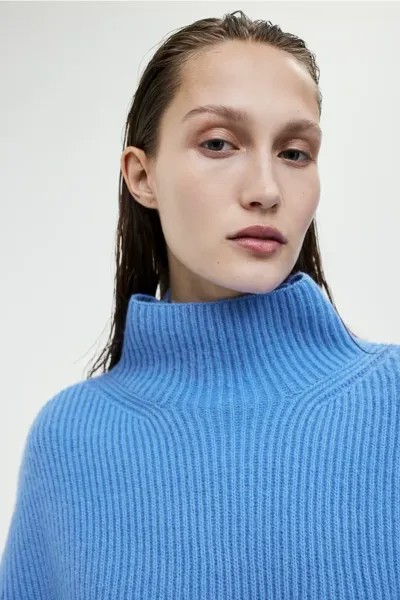 Свитер эластичной вязки и низким воротником-поло  H&M, синий