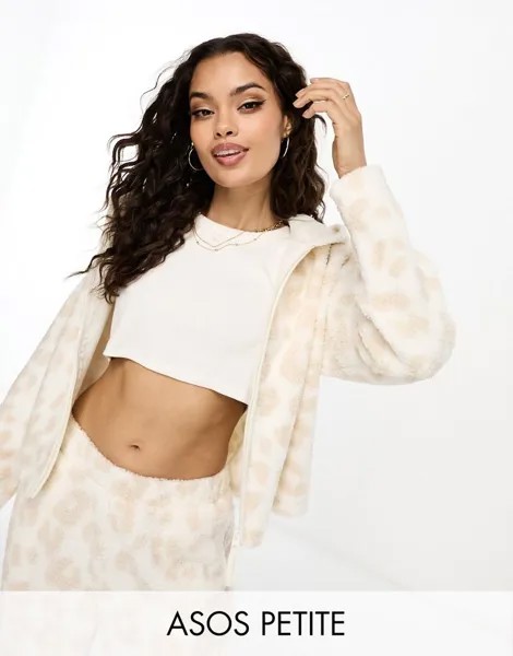 Кремовое худи борг с изображением животных ASOS DESIGN Petite Lounge