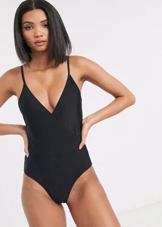 Черный слитный купальник с запахом и глубоким вырезом на спине Vero Moda-Черный цвет