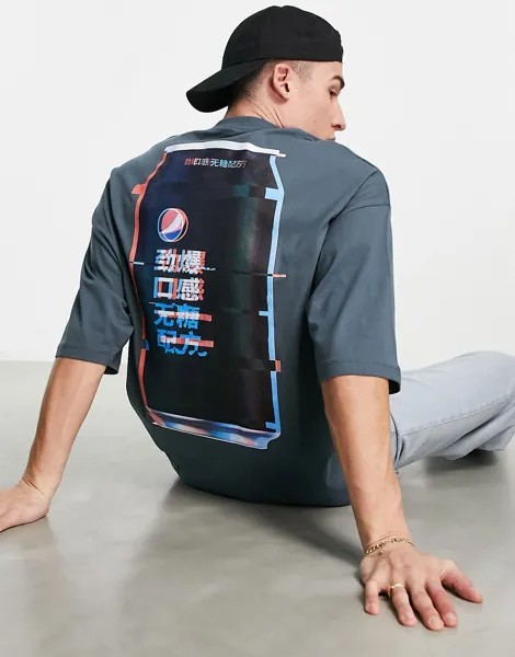 Темно-серая футболка в стиле oversized с принтом 