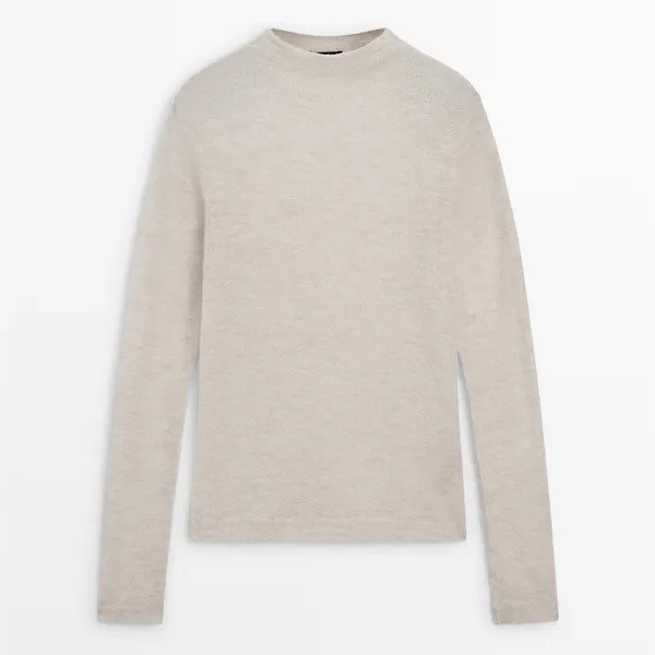 Лонгслив Massimo Dutti Long Sleeve Wool Blend With High Neck, бежевый