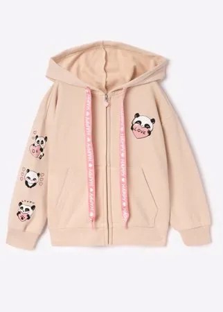 Бежевая толстовка oversize с пандами для девочки Gloria Jeans