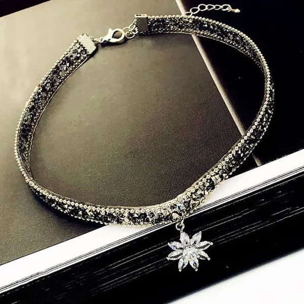 Панк для женщин Мода сплава партии ювелирные изделия Crystal Chokers clavicle цепи ледяной цветок ожерелье