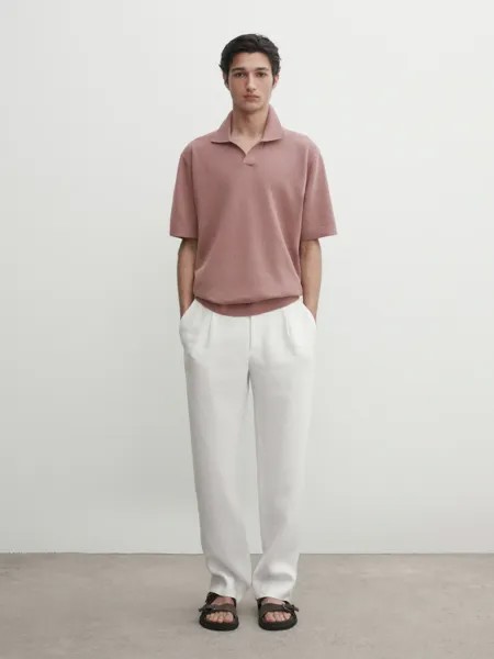 Трикотажная рубашка-поло с короткими рукавами Massimo Dutti, розовый