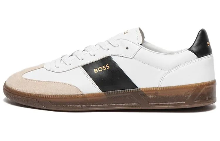 Кроссовки BOSS Embossed-logo Leather Sneakers, черный/белый