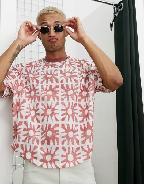 Oversized-футболка рыжего цвета с цветочным принтом ASOS DESIGN-Многоцветный