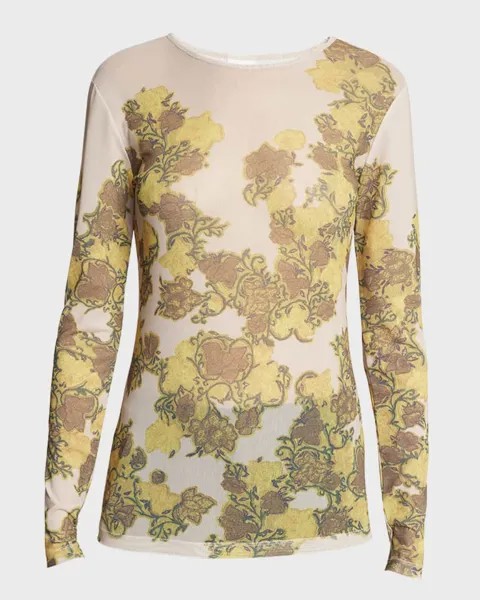 Сетчатый трикотажный топ Heste с цветочным принтом и длинными рукавами Dries Van Noten
