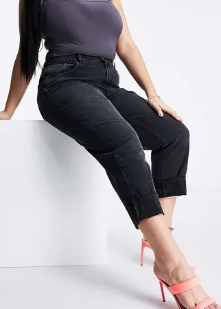 Прямые джинсы выбеленного черного цвета с отворотами Urban Bliss Plus-Черный цвет