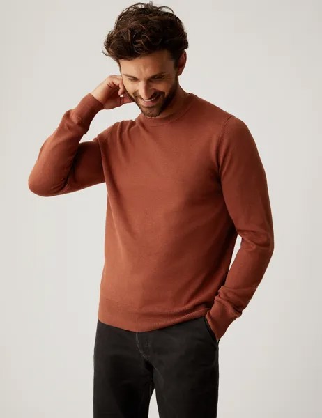 Джемпер из чистого хлопка с круглым вырезом Marks & Spencer, темно-желтый