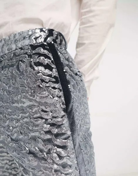 Серебристые бархатные костюмные брюки с пайетками ASOS