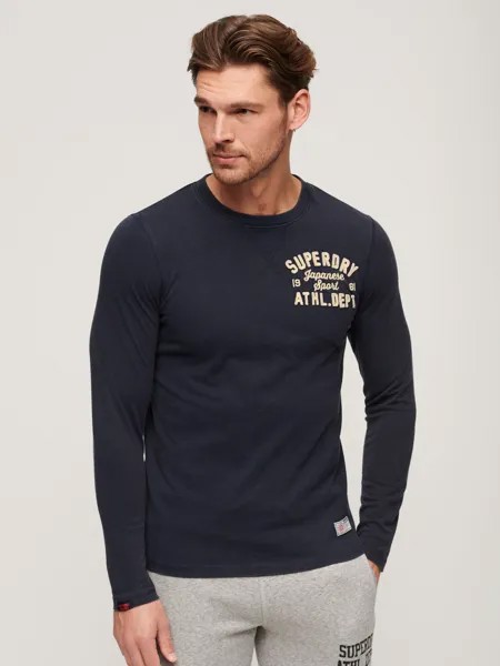 Винтажная спортивная футболка с длинным рукавом на груди Superdry, рич флот
