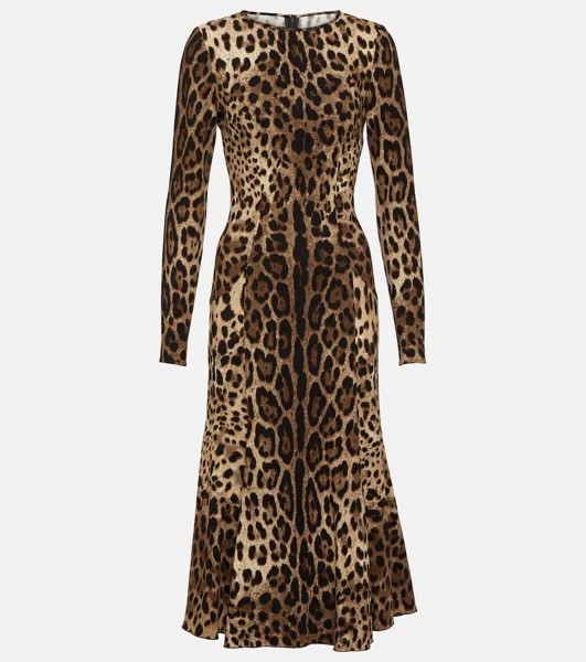 Платье миди из джерси с леопардовым принтом Dolce&Gabbana, мультиколор