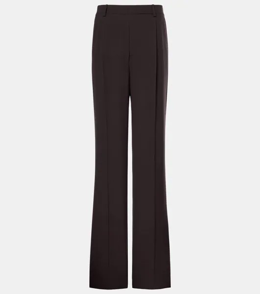 Широкие брюки из плиссированного шелкового крепа Saint Laurent, цвет chocolat