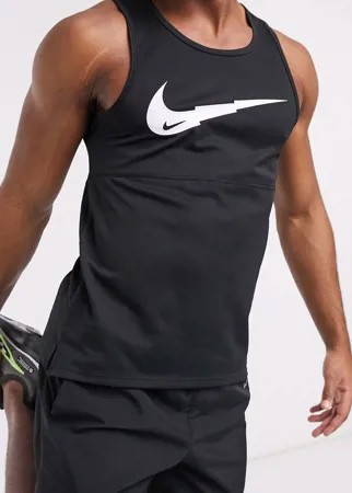 Черная майка с крупным логотипом Nike Running Breathe-Черный