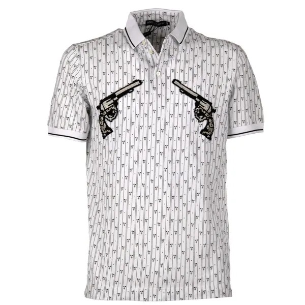 Хлопковая рубашка-поло в полоску Dolce - Gabbana с пистолетами Белый Черный 11092