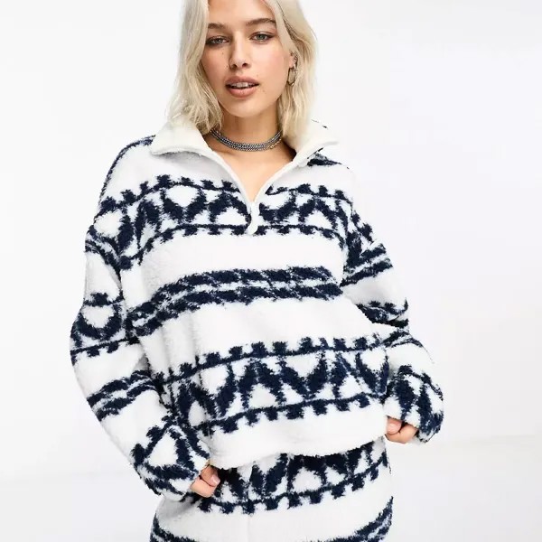 Свитшот Asos Design Lounge Co-ord Alpine Cloud Fleece, белый/темно-синий