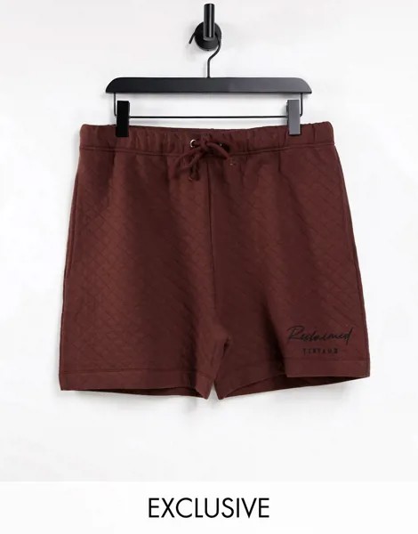 Коричневые стеганые свободные шорты в стиле унисекс с контрастной вышивкой Reclaimed Vintage Inspired-Коричневый цвет