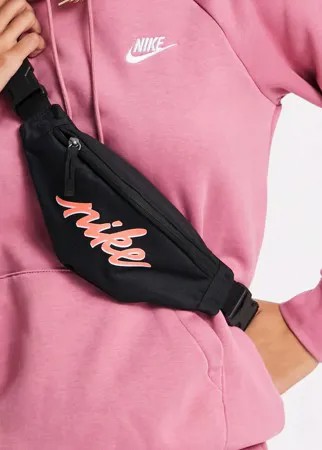 Черная сумка-кошелек мини на пояс и через плечо с оранжевой отделкой Nike Heritage-Оранжевый цвет