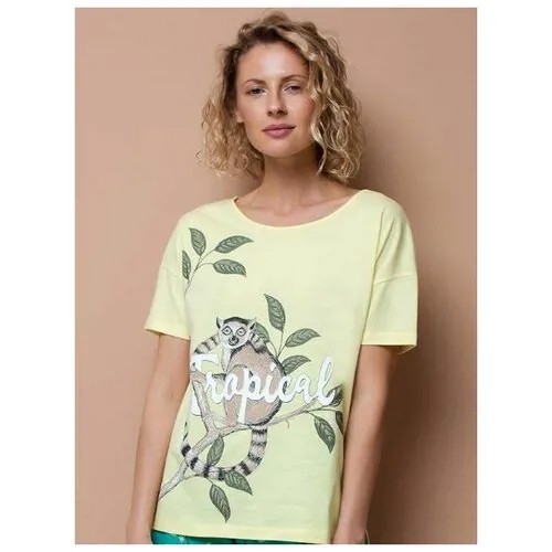 Женская футболка с принтом в виде лемура на дереве Trikozza | Домашняя одежда | желтый | 46