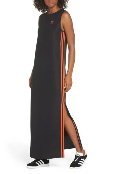 Платье макси с разрезом по бокам и логотипом в виде трилистника ADIDAS ORIGINALS, черное, красное, оранжевое, XS