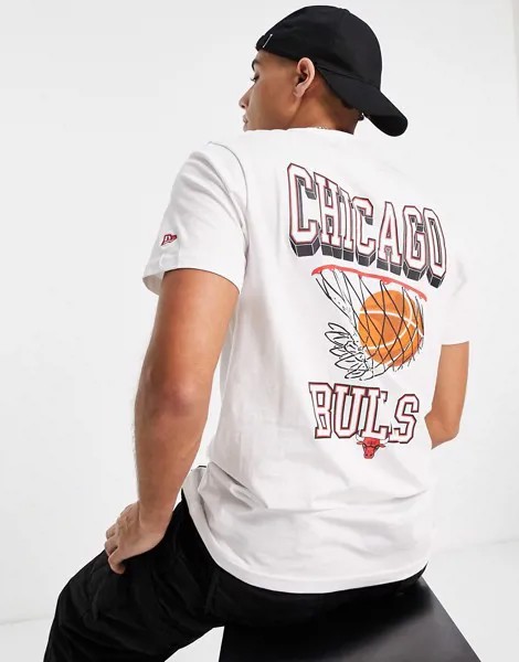 Белая футболка с принтом баскетбольного кольца на спине New Era Chicago Bulls-Белый