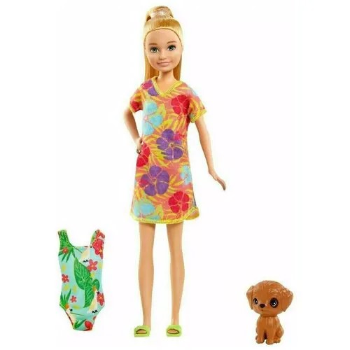 Barbie Кукла Стейси рыжеволосая в платье с питомцем