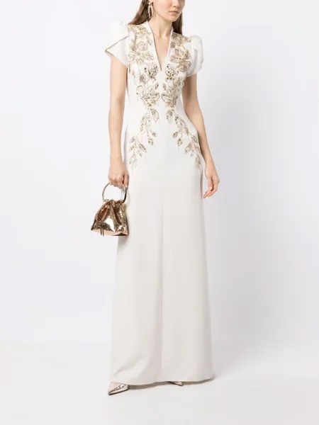 Jenny Packham платье Dreamland с вышивкой, нейтральный цвет
