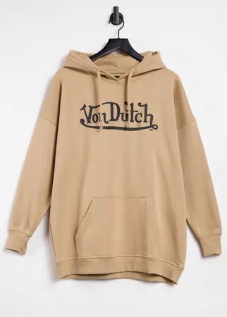 Бежевый худи в стиле oversized от комплекта Von Dutch-Коричневый цвет