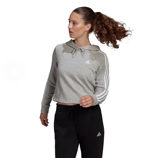 Худи adidas Essentials 3 Stripes Cropped, серый