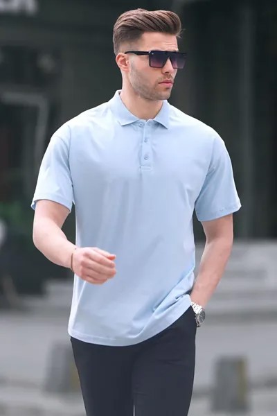 Синяя базовая мужская футболка с воротником поло 6126 MADMEXT