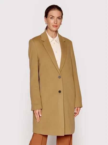 Шерстяное пальто обычного кроя Calvin Klein, коричневый
