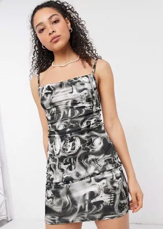 Платье мини на бретелях с принтом черепов New Girl Order-Черный цвет